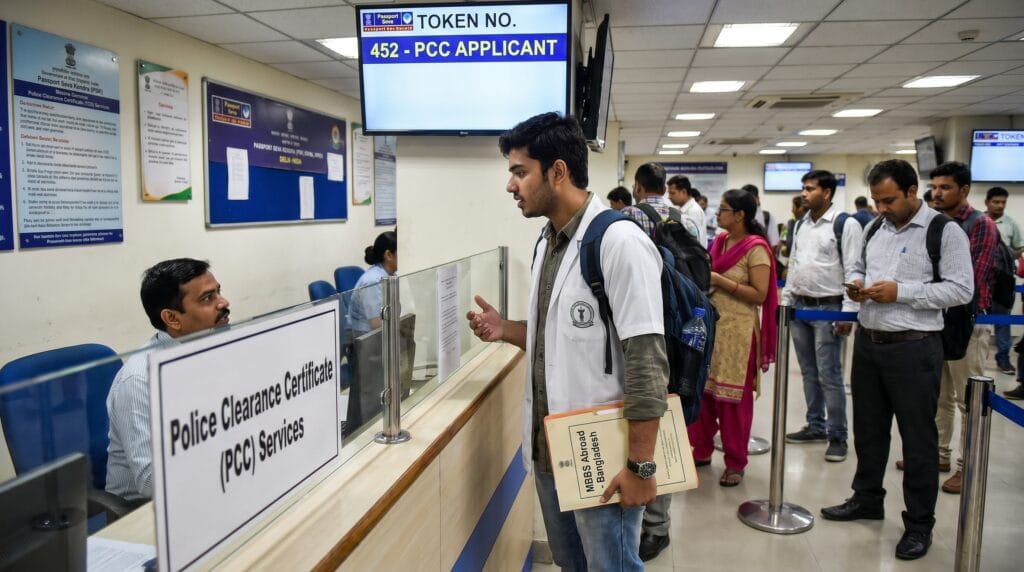 PCC for MBBS Abroad What It Is, Why Bangladesh Requires It, and Exactly How to Get It from India 7 Student applying for pcc at passport seva kendra in India.