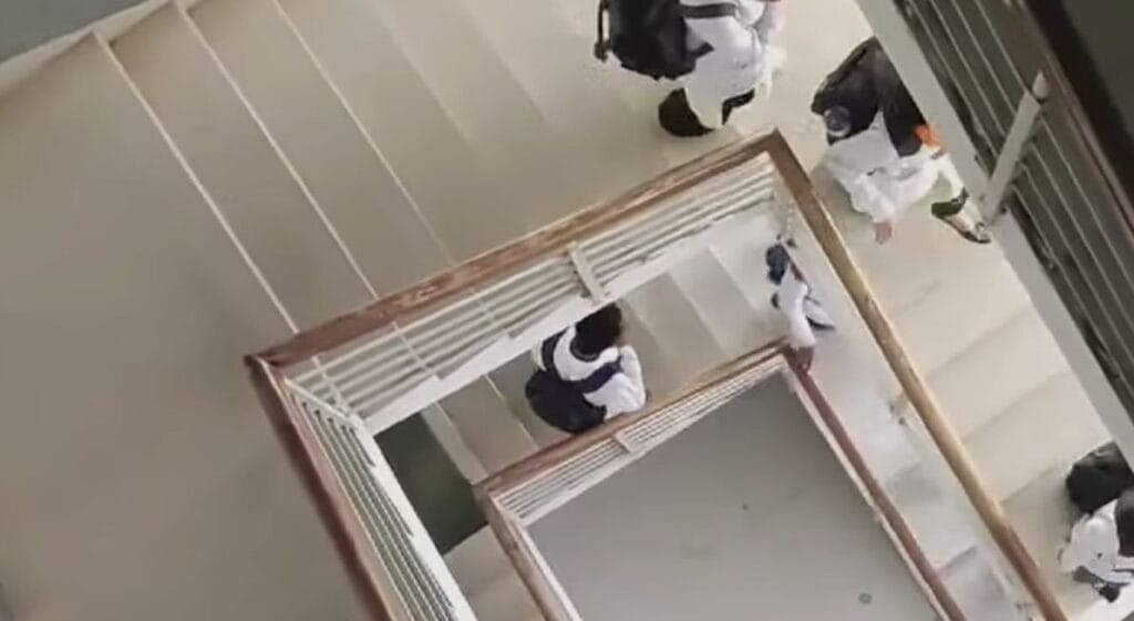 MBBS students going to classes through stairs in the College building of the Rangpur Community Medical College