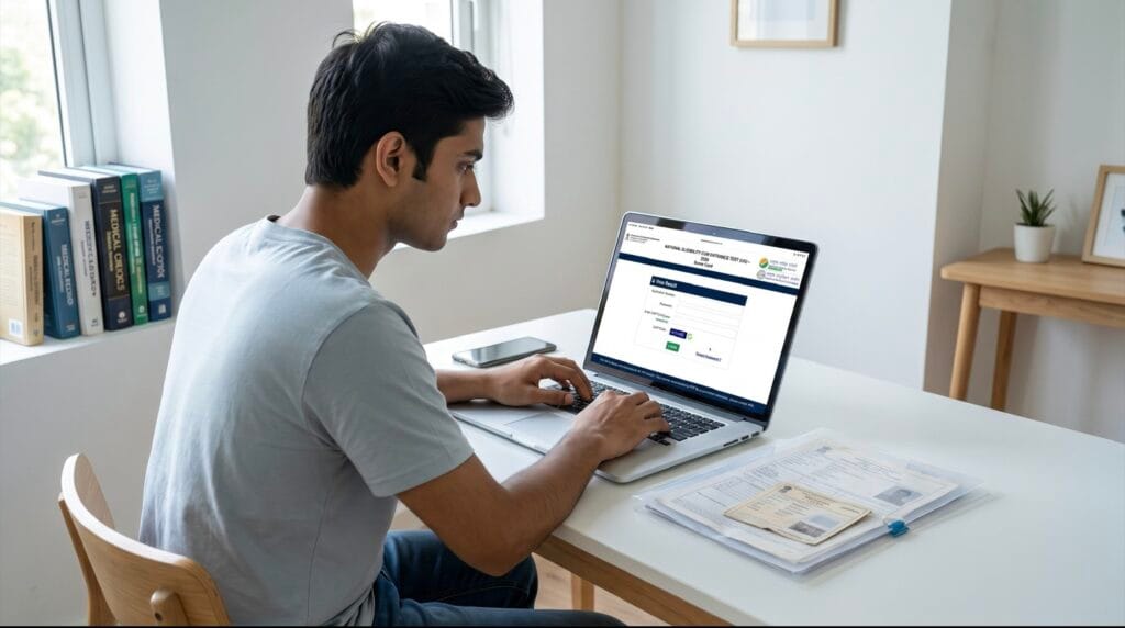 Student checking the NEET portal for their lost NEET scorecard.