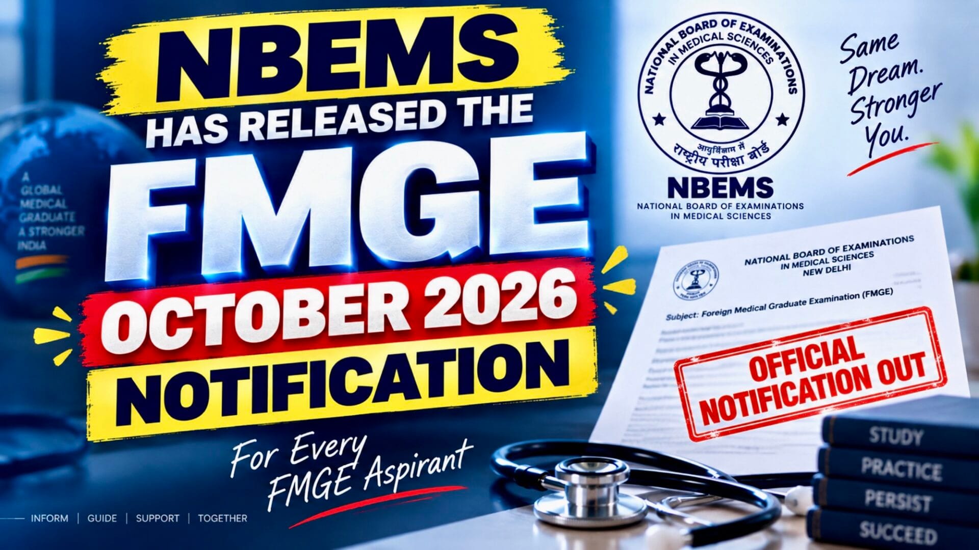 NBEMS releases the FMGE October 2026 notice.